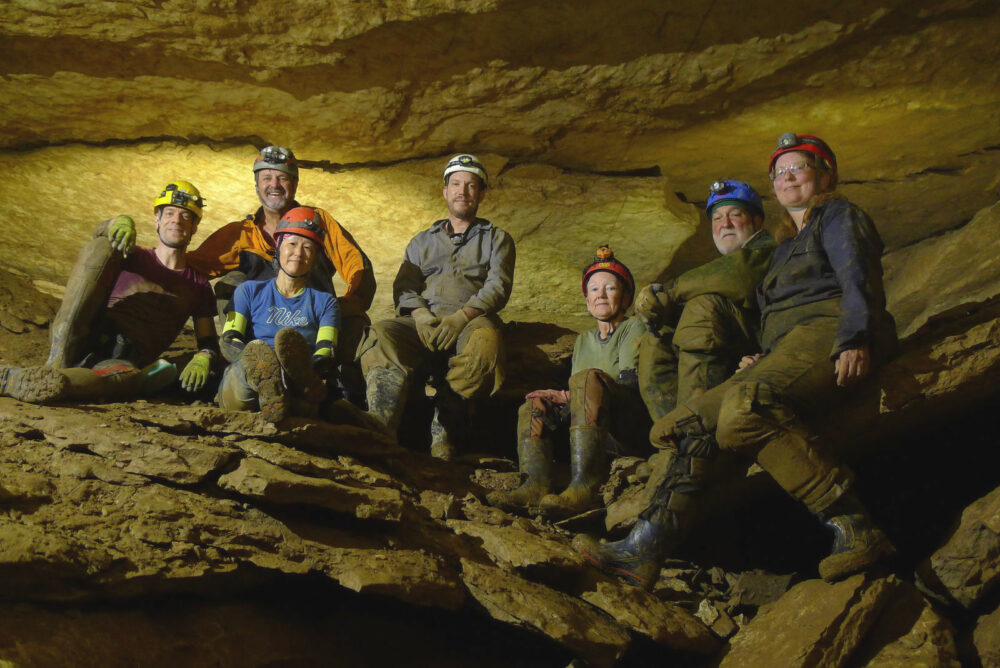 Seven of us taking a break in Big Bat Cave